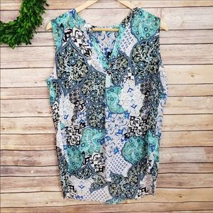 Rose & Olive Floral Print Sleeveless Blouse Size L